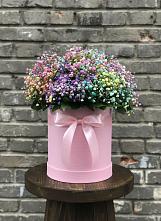 Цветочная композиция из Гипсофила и Розы в шляпной коробке в Зеленокумске