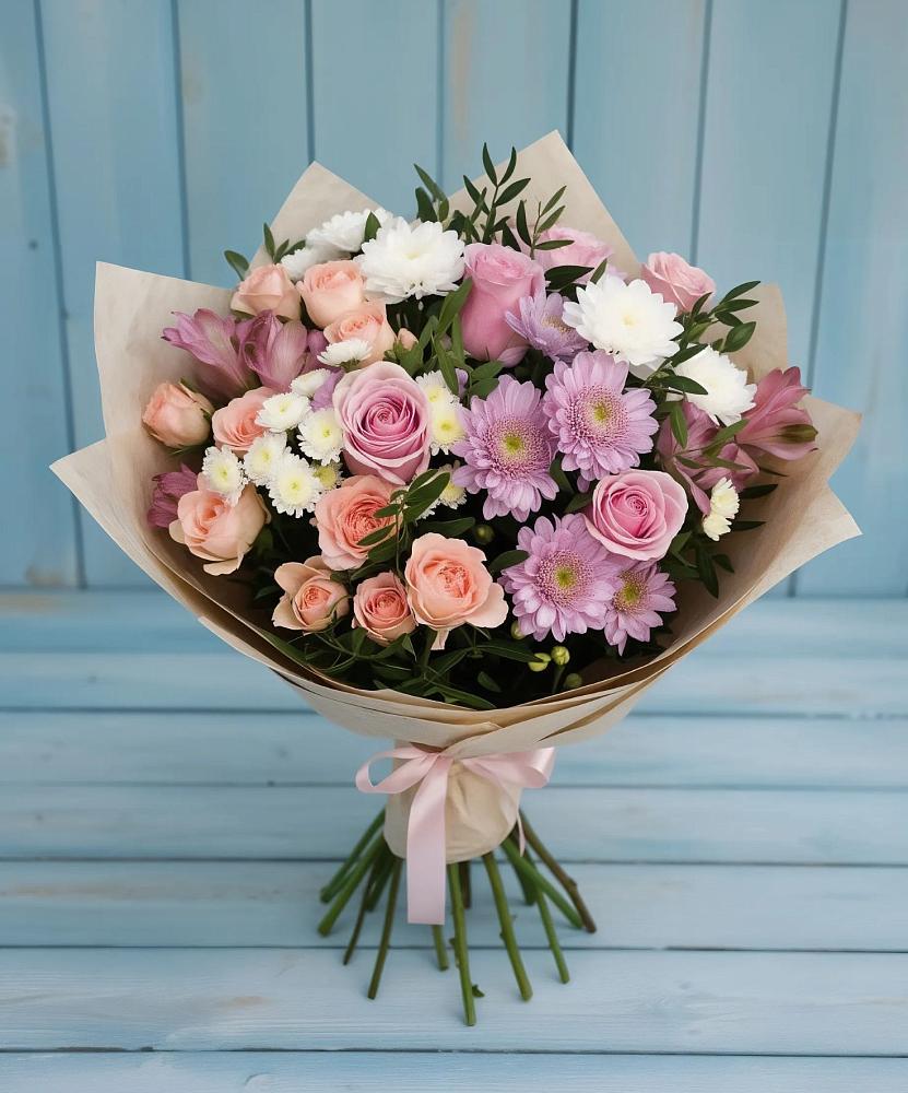 Букет цветов из: Хризантемы, Розы и Альстромерии в Зеленокумске