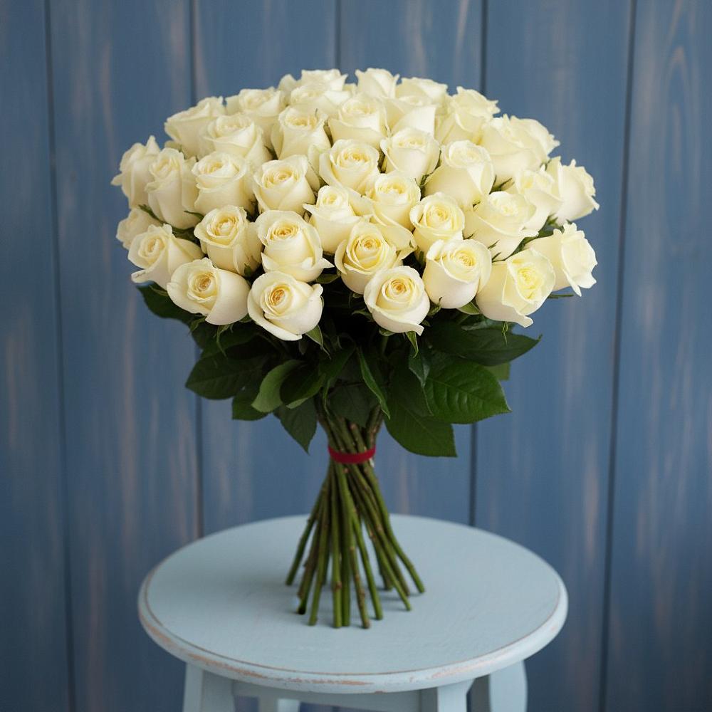 Букет 51 Белая роза Эдлесс Лав в Зеленокумске
