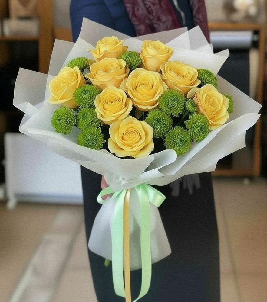 Букет цветов из: Хризантемы и Розы в Зеленокумске