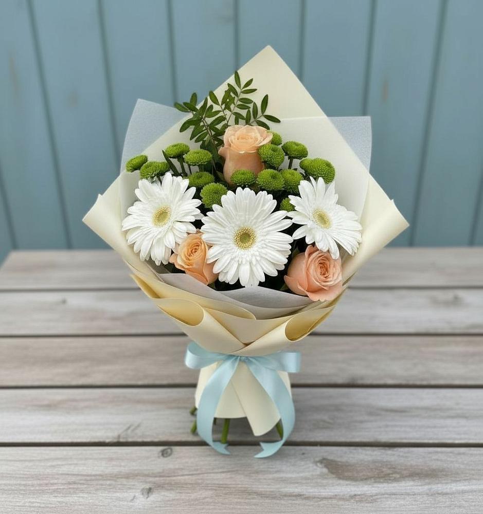 Букет цветов из: Герберы, Розы и Хризантемы в Зеленокумске